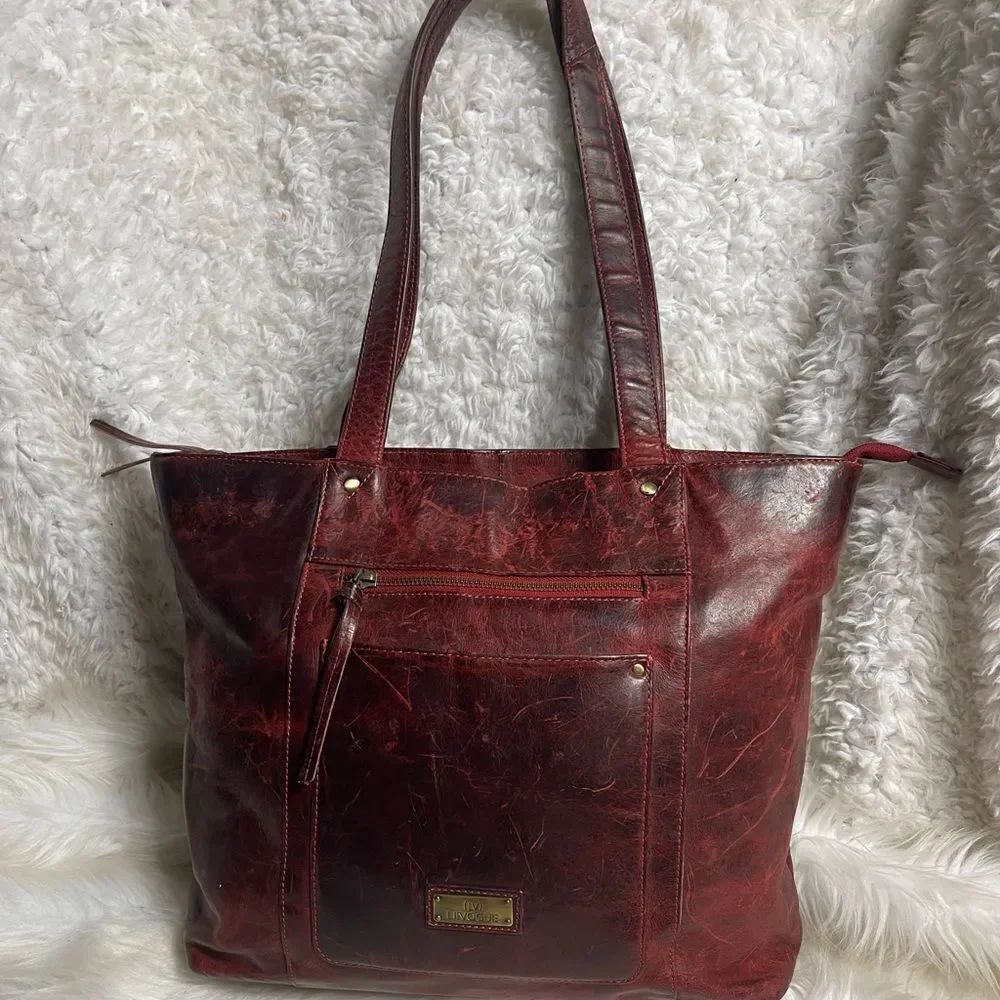 Levogue Burgundy Genuine Leather Large Shoulder Tote Bag.